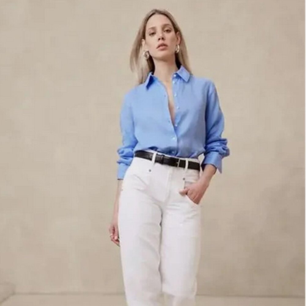 Banana Republic Classic 100% Linen Button Down Shirt XXS